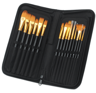 15pcs Acrylic Paint Brush Set with Bag, Palette Knife and Sponge
