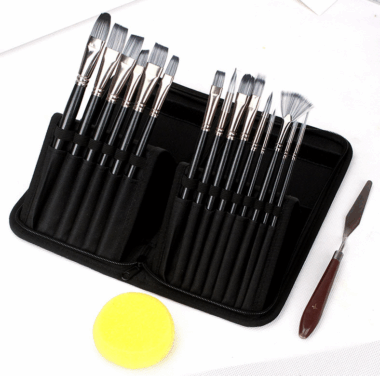 15pcs Acrylic Paint Brush Set with Bag, Palette Knife and Sponge