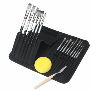 15pcs Acrylic Paint Brush Set with Bag, Palette Knife and Sponge