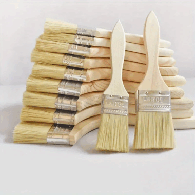 Customizable flat fan paint brushes with wooden handles in multiple sizes