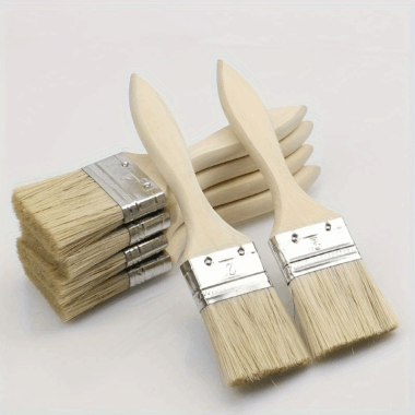 Customizable flat fan paint brushes with wooden handles in multiple sizes