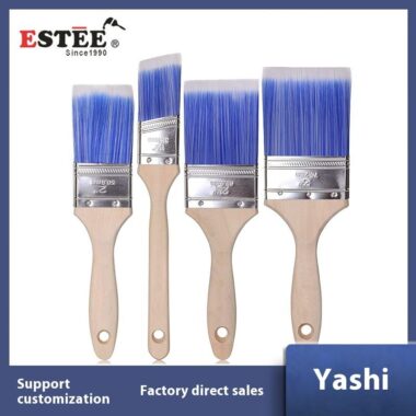Industrial Paint Brush with Blue Artificial Silk Bristles and Slanted Flat Mouth for Exterior Wall Painting