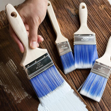 Industrial Paint Brush with Blue Artificial Silk Bristles and Slanted Flat Mouth for Exterior Wall Painting