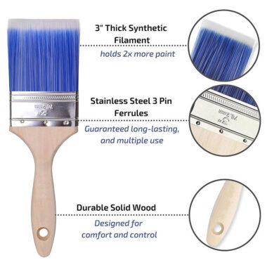 Industrial Paint Brush with Blue Artificial Silk Bristles and Slanted Flat Mouth for Exterior Wall Painting