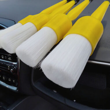 Custom Industrial Paint Brush with Black Plastic Handle and Yellow White Bristles