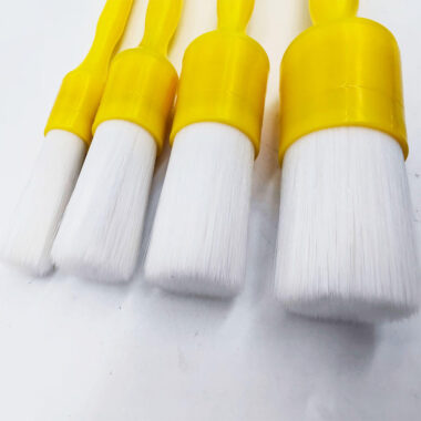 Custom Industrial Paint Brush with Black Plastic Handle and Yellow White Bristles