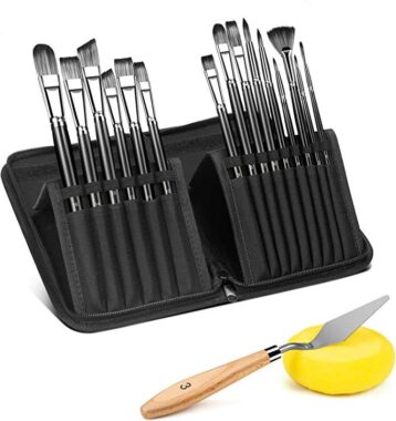 15-Piece Professional Artist Paint Brush Set with Nylon Bristles and Wood Handles