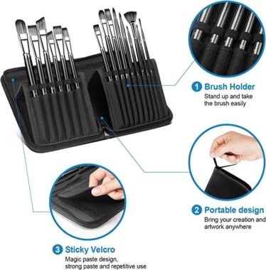 15-Piece Professional Artist Paint Brush Set with Nylon Bristles and Wood Handles