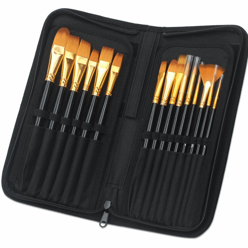 15pcs Acrylic Paint Brush Set with Bag, Palette Knife and Sponge