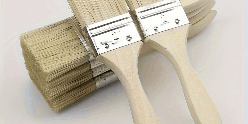 Customizable flat fan paint brushes with wooden handles in multiple sizes