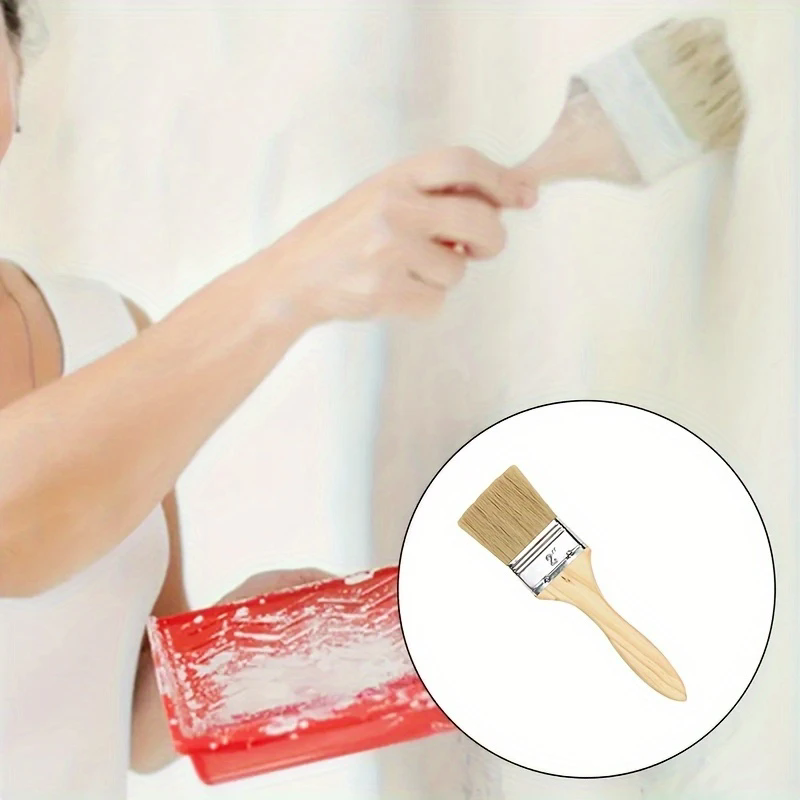 Flat Wall Paint Brush with Wooden Handle – Minimalist Design & Premium Bristles (6) Wooden Handle Flat Wall Paint Brush with Premium Bristles