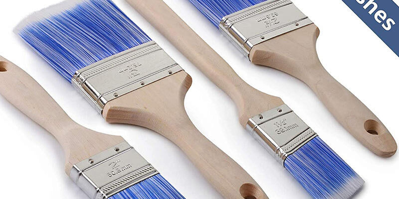 Industrial Paint Brush with Blue Artificial Silk Bristles and Slanted Flat Mouth for Exterior Wall Painting