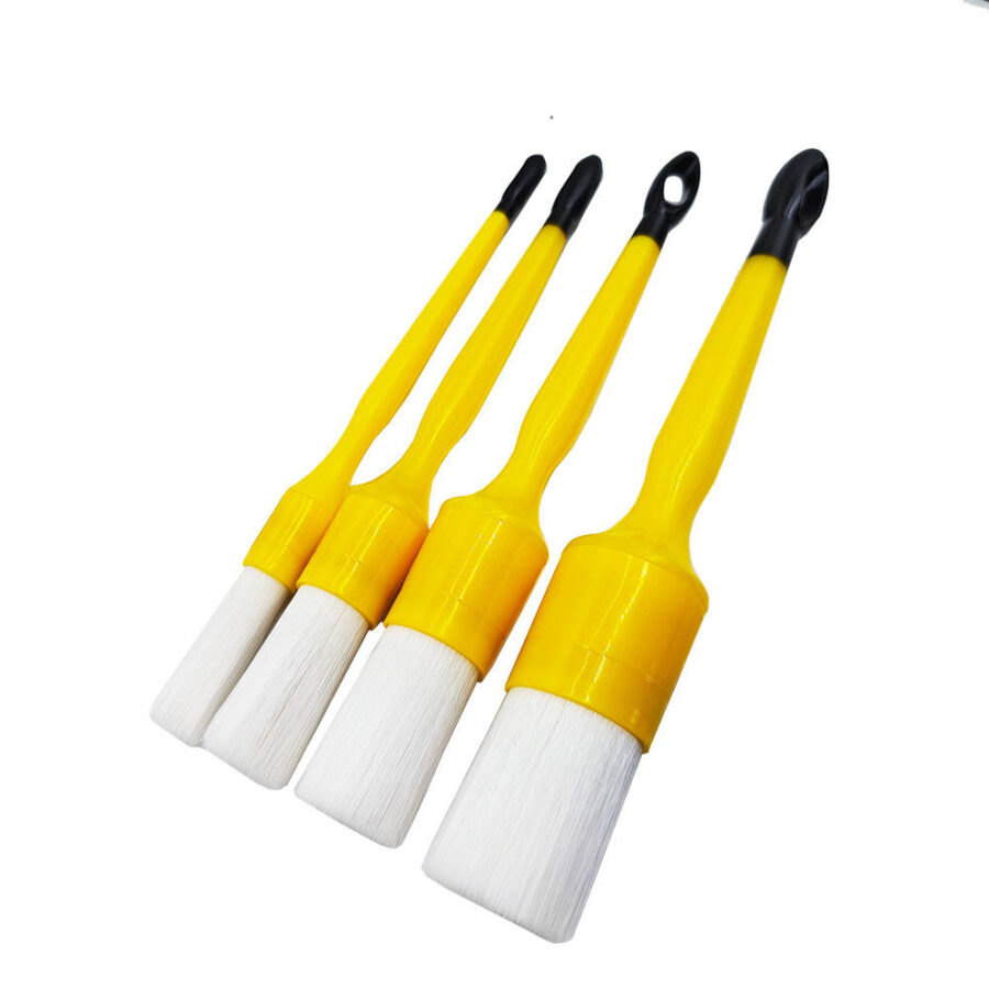 Custom Industrial Paint Brush with Black Plastic Handle and Yellow White Bristles