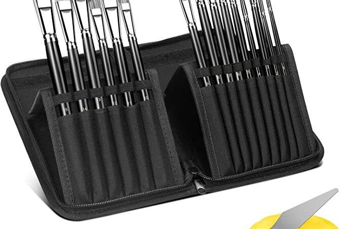 15-Piece Professional Artist Paint Brush Set with Nylon Bristles and Wood Handles