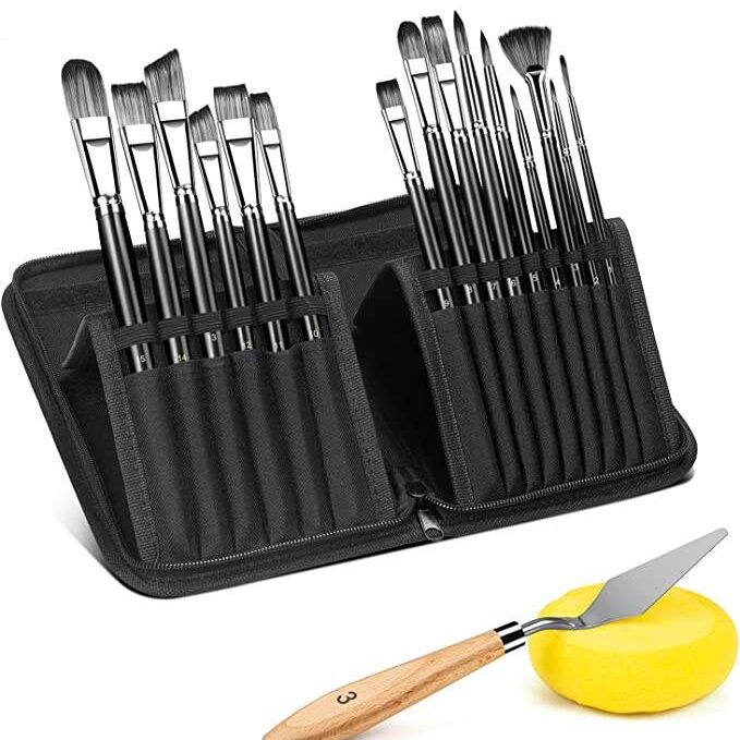 15-Piece Professional Artist Paint Brush Set with Nylon Bristles and Wood Handles